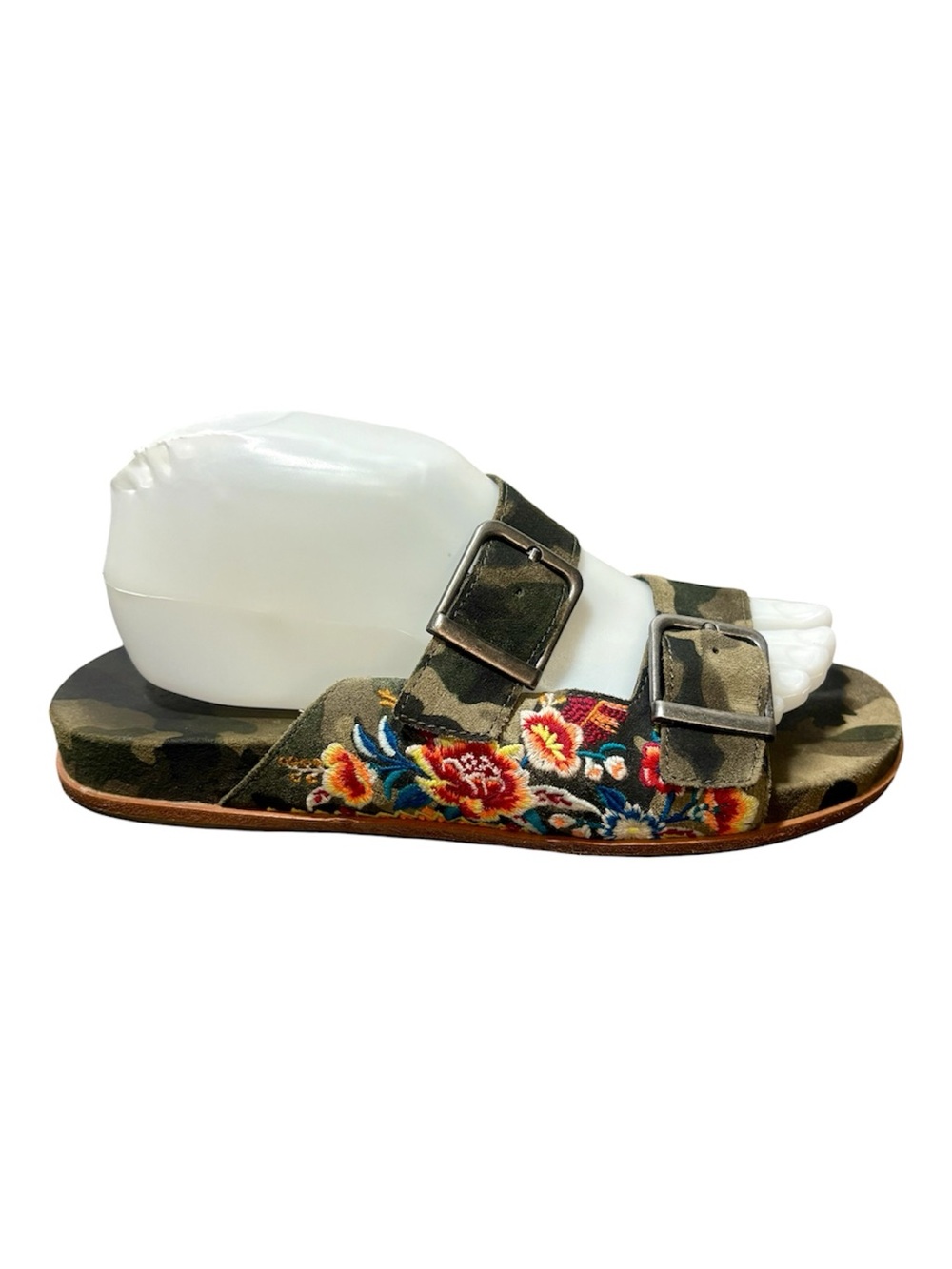 JOHNNY WAS Camo Embroidered Buckle Slide Sandals - Picture 2 of 8